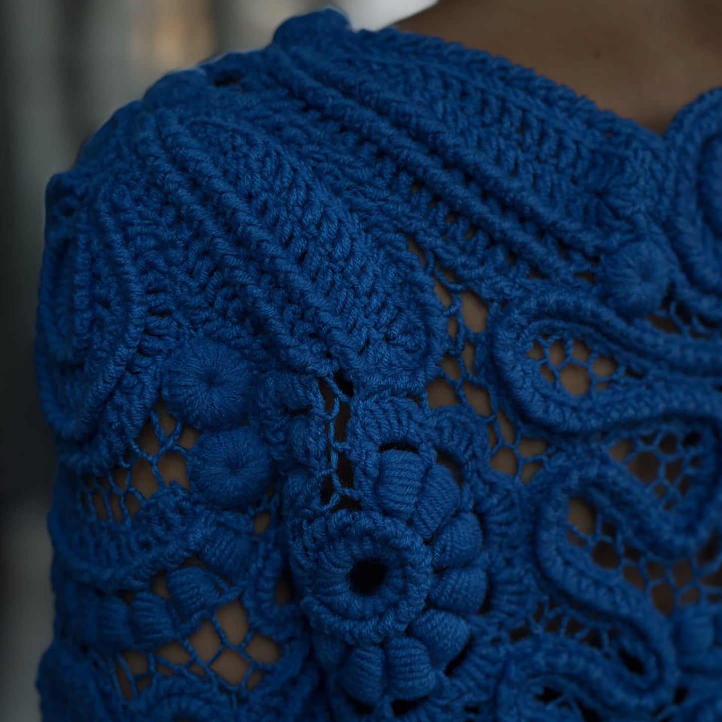 Blue Irish Crochet Sweater – Handmade Luxury Lace Pullover