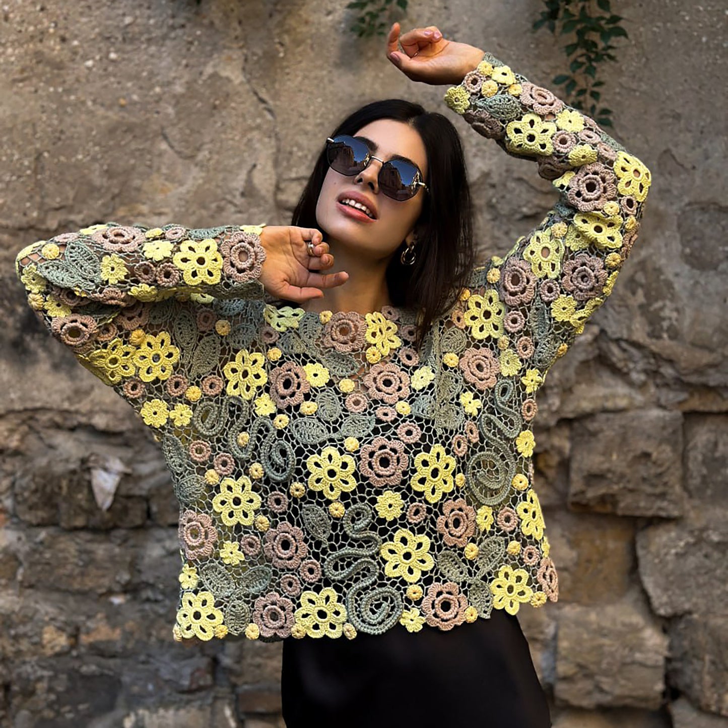 Irish Crochet Lace Blouse – Luxury Handmade Floral Couture Top