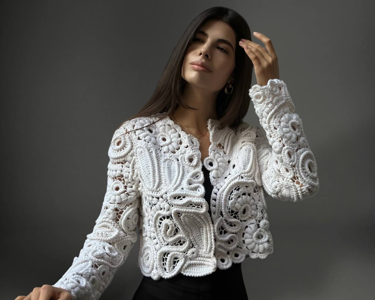 Luxury White Crochet Jacket - Handcrafted Women’s Designer Outerwear (Custom Sizes Available)