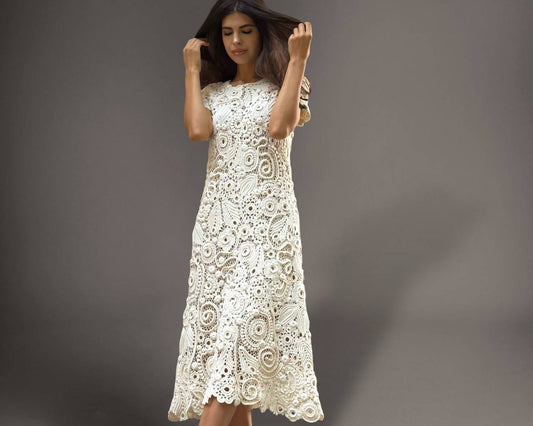 Handcrafted White Irish Lace Dress – Heirloom Crochet Couture