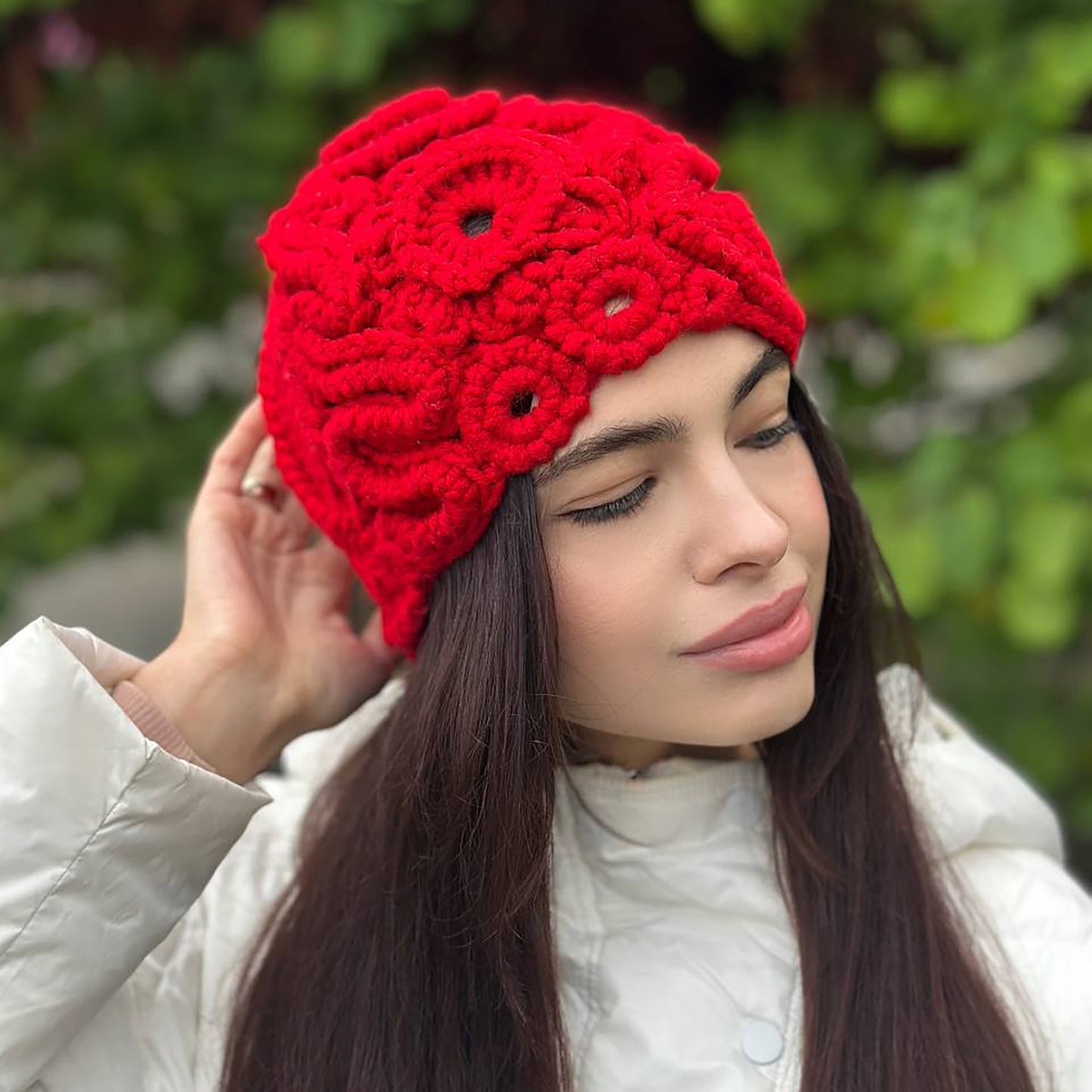 Red Irish Crochet Hat – Handmade Statement Winter Style