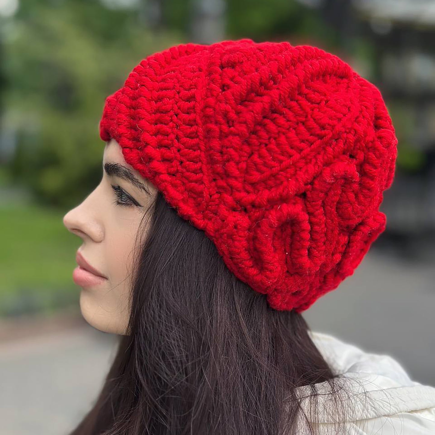 Red Irish Crochet Hat – Handmade Statement Winter Style