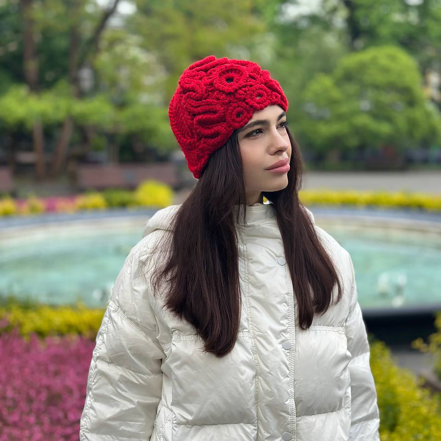 Red Irish Crochet Hat – Handmade Statement Winter Style