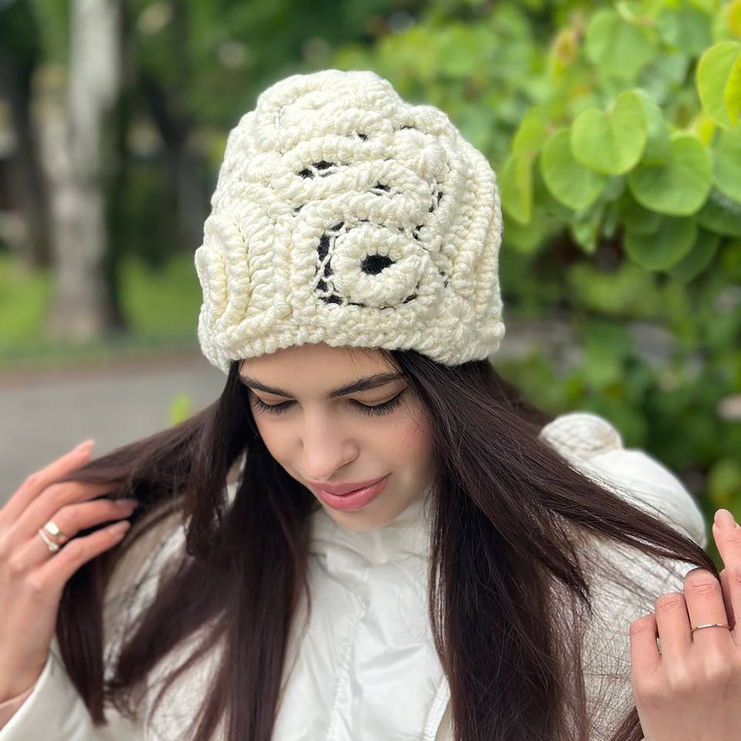 White Irish Crochet Hat – Custom Handmade Wool Blend
