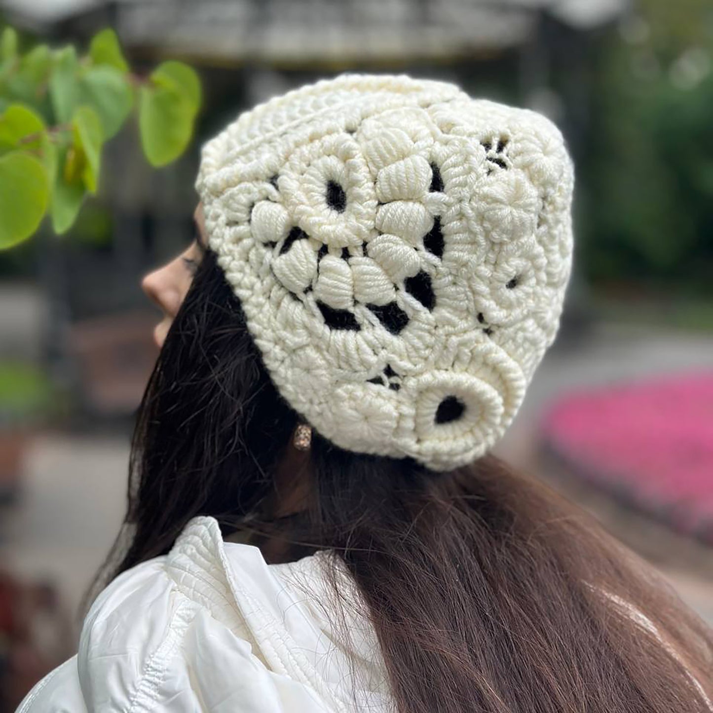White Irish Crochet Hat – Custom Handmade Wool Blend